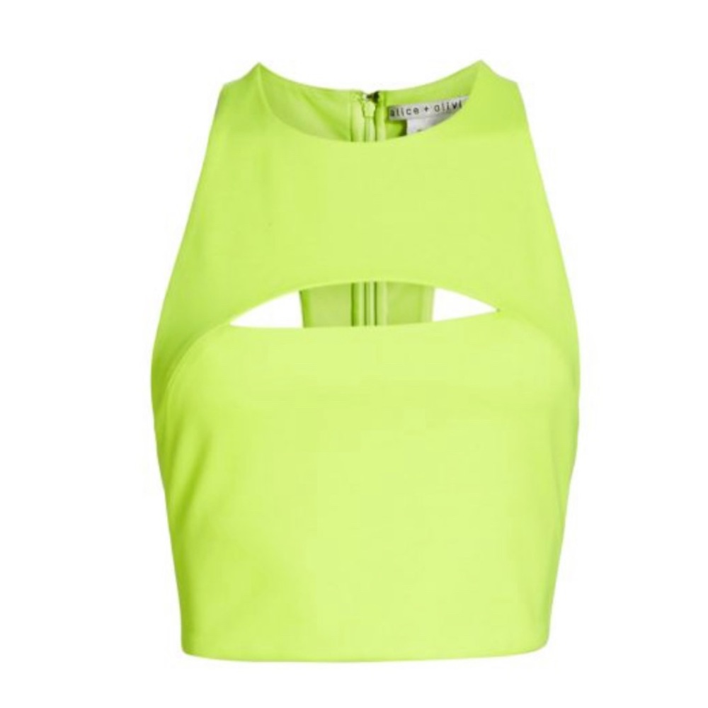 Alice + Olivia Floria Cutout Crop Tank Top Neon Key Lime Size XS